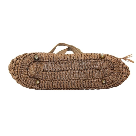 Vintage 1970's Raffia Straw Crochet Floral Embellishments Double Handled Purse - Picture 8 of 16